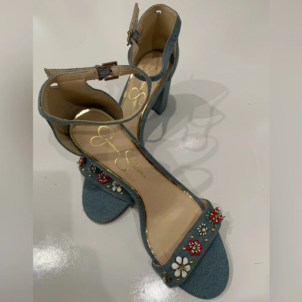 NEW Jessica Simpson Morenno block Jean floral sandals size 8.5 woman’s New Y2K